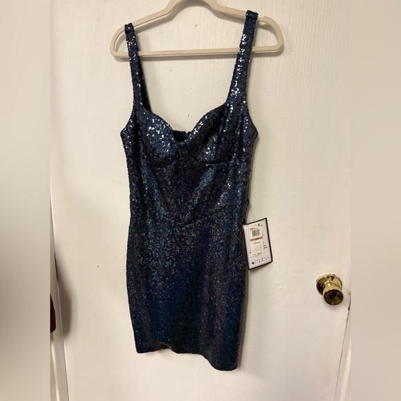 B Darlin Sequin Sweetheart Mini Dress Blue - Picture 4 of 8
